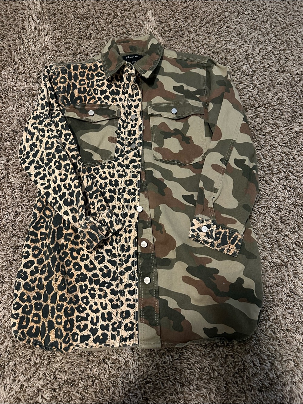 Leopard + Camo Mixed Print Button-Up Shirt Jacket